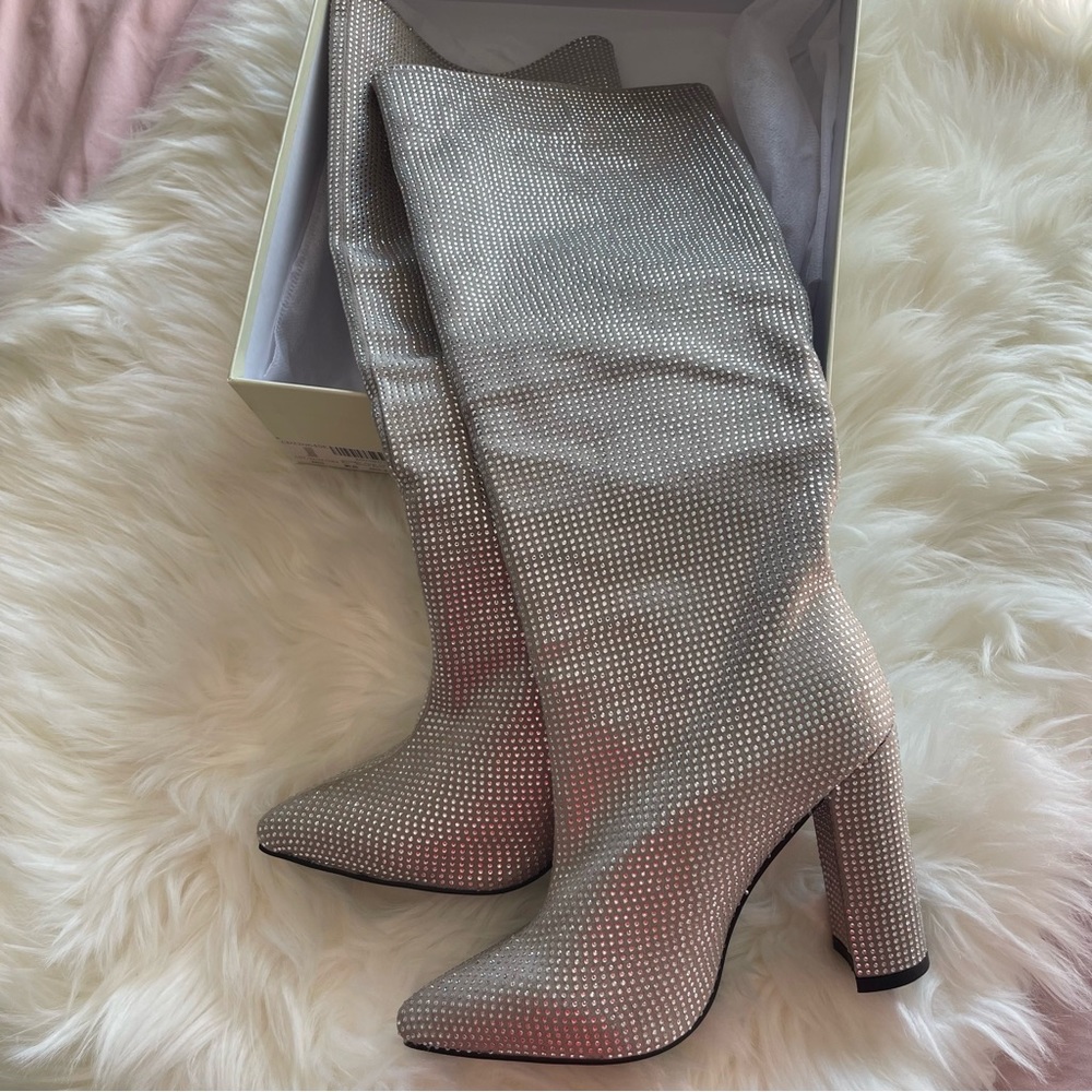 Silver bling knee high boots - Picture 4 of 7